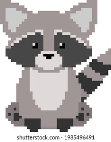 Pixel raccoon. Isolated vector illustration in 8 bit style