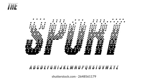 Pixel racing font, bold condensed alphabet, italic Y2K letters, cyber digital typeface for gaming logo, EDM poster catchy headline, fast typography, modern esport typographic design. Vector typeset.