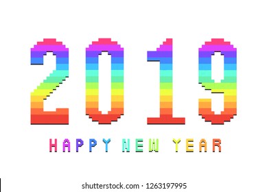 Pixel Rainbow Fonts Happy new year 2019 Can be used for web, logo, mobile app, UI, UX on White background