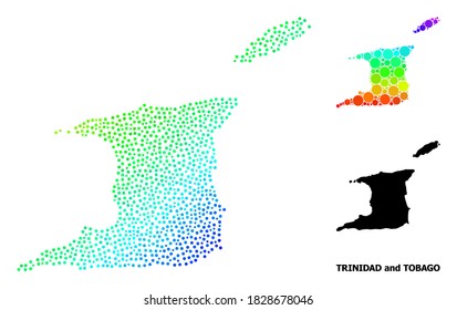 Pixel rainbow gradient, and monochrome map of Trinidad and Tobago, and black text. Vector model is created from map of Trinidad and Tobago with circles. Illustration designed for geographic aims.