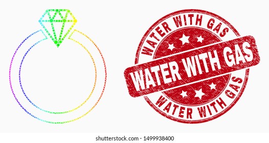 Pixel rainbow gradiented jewelry ring mosaic icon and Water with Gas stamp. Red vector round distress stamp with Water with Gas message. Vector combination in flat style.