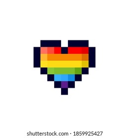 Pixel rainbow heart icon. Clipart image isolated on white background.