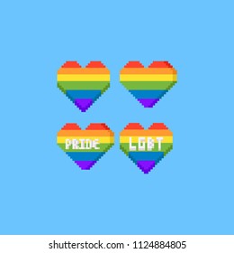 Pixel rainbow hearts.Pride day.8bit.