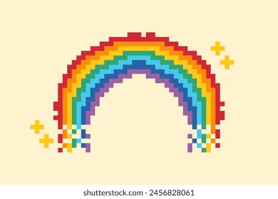 Pixel Rainbow icon illustration. Vector pixel art. Rainbow sign 8 bit logo for game, card, banner, sticker