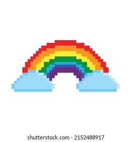 pixel Rainbow  icon.  Vector pixel art Rainbow  sign 8 bit logo for game