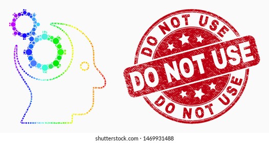Pixel rainbow mosaic head gears mosaic pictogram and Do Not Use seal stamp. Red vector rounded scratched seal stamp with Do Not Use phrase. Vector collage in flat style.