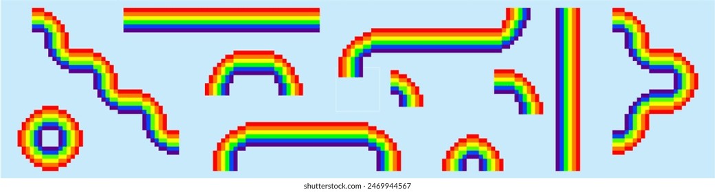 pixel Arco iris estilo de arte de juego de bits retro 8 bit, 16 bit orgullo arcoiris