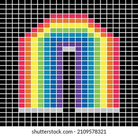 Pixel rainbow. Vector image of a mosaic rainbow assembled from square tiles on a black background