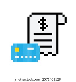 pixel receipt icon. Vector pixel art check cheque 8 bit for game company logo template 
