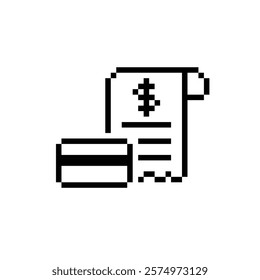 pixel receipt icon. Vector pixel art check cheque 8 bit for game company logo template 
