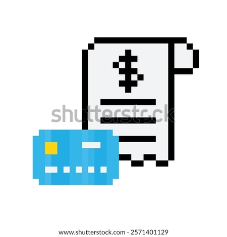 pixel receipt icon. Vector pixel art check cheque 8 bit for game company logo template 
