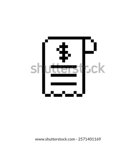 pixel receipt icon. Vector pixel art check cheque 8 bit for game company logo template 
