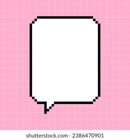 Pixel rectangular vertical dialog box on a pink checkered background. Illustration in the style of an 8-bit retro game, controller, cute frame for inscriptions.