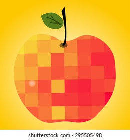 pixel red apple isolated on a yellow background with gradient