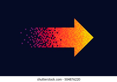 Pixel red arrow Isolated element on black background Gradient design Vector illustration for website, logo