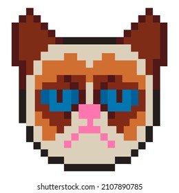 Pixel gato rojo cara vector aislado alto