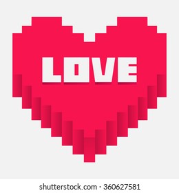Pixel red heart icon vector for Valentine's day designs. 3D Pixel red heart - vector illustration