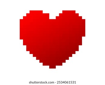 Pixel Red Heart Isolated On White Background. 8bit. Vector Illustration