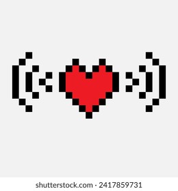 Pixel red heart minimalist vector illustration. Love emoji. Heart beat. Retro game design. 80s computer 8 bit game. Game consoles cartridge graphic design style. Simple illustration isolated icon.