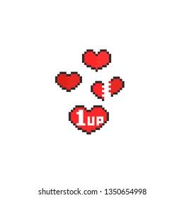 Pixel red hearts game icon.health status.8bit.