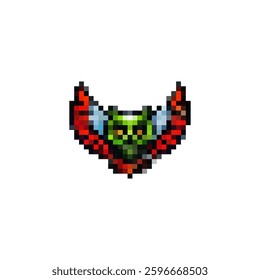 Pixel red owl icon vector. Mystical owl with wings icon. Owl logo in retro style. Owl wings vintage icon vector. Symbol of silence vector. Magical owls logo.