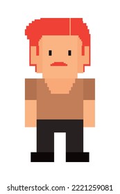 pixel redhead man on white background