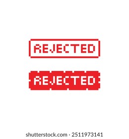 pixel rejected stamp icon. grungy red rejected sign pixel art icon vector 8 bit game