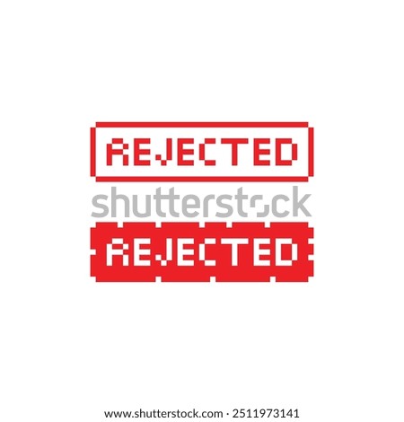 pixel rejected stamp icon. grungy red rejected sign pixel art icon vector 8 bit game