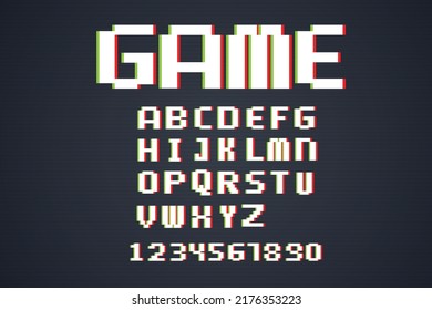 Diseño de tipos de letra de juegos de arcada Pixel retro, alfabeto de 8 bits