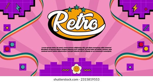 Pixel Retro Banner Templates Vector Illustration