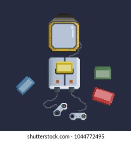 Pixel retro console game.8bit art vector illustration.
