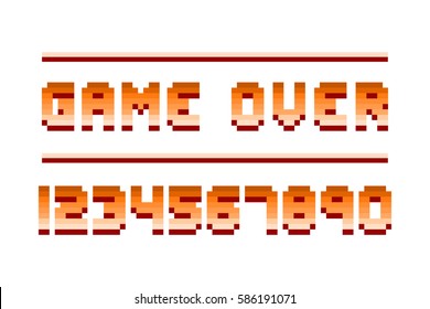 Pixel retro font computer game numbers design vector illustration