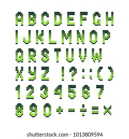 Pixel retro font computer games, videos, web sites. 8 bit letters, numbers and symbols.
