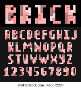 Pixel retro font Video computer game design 8 bit letters and numbers Electronic futuristic style Vector abc