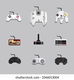 Pixel retro game controller.8bit art vector illustration.