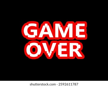 Pixel retro game over icon isolated on black background.