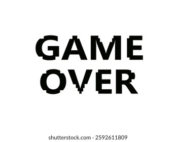 Pixel retro game over icon isolated on white background.