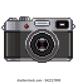 Pixel retro photo camera high detailed isolated vector