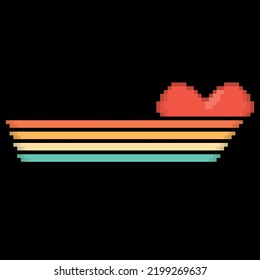 Pixel retro striped heart background. Game assets 8-bit. Vector illustration.
