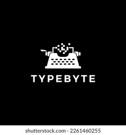 pixel retro typewriter logo vector icon illustration