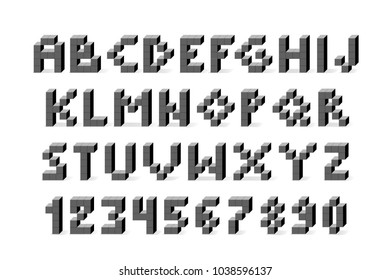 Pixel retro video game font. 80's retro alphabet font. 8 bit letters and numbers typeface. 