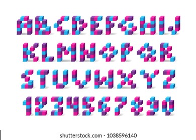Pixel retro video game font. 80's retro alphabet font. 8 bit letters and numbers typeface.