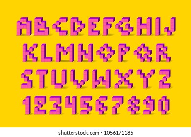 pixel font 16 bit font 3 d italic stock vector royalty free retro game font
