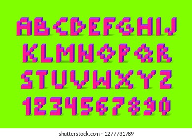 Pixel retro video game font. 80's retro alphabet font. 8 bit letters and numbers typeface. 