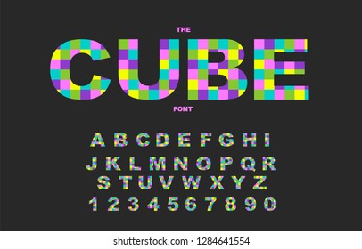 Pixel retro video game font. 80's retro alphabet font. 8 bit letters and numbers typeface. Vector illustration.