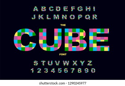 Pixel retro video game font. 80's retro alphabet font. 8 bit letters and numbers typeface. Vector illustration.