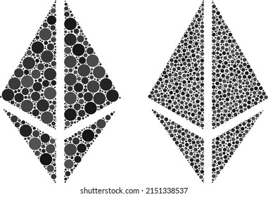 Pixel rhombus crystal icon. Collage rhombus crystal icon composed of spheric elements in different sizes and color shades. Vector spheric elements are organized into collage rhombus crystal icon.