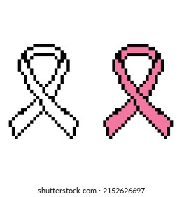 pixel ribbon  icon.  Vector pixel art support Awareness ribbon 8 bit logo for game