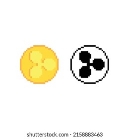 pixel Ripple  icon.  Vector pixel art Cryptocurrency Ripple sign.  blockchain  money 8 bit logo for game
