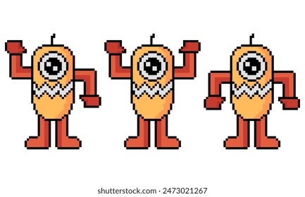 pixel robot with 3 different styles with outline on white background
